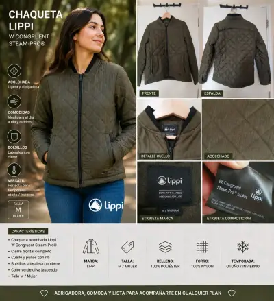 Chaqueta acolchada Lippi verde oliva para mujer - miniatura 1