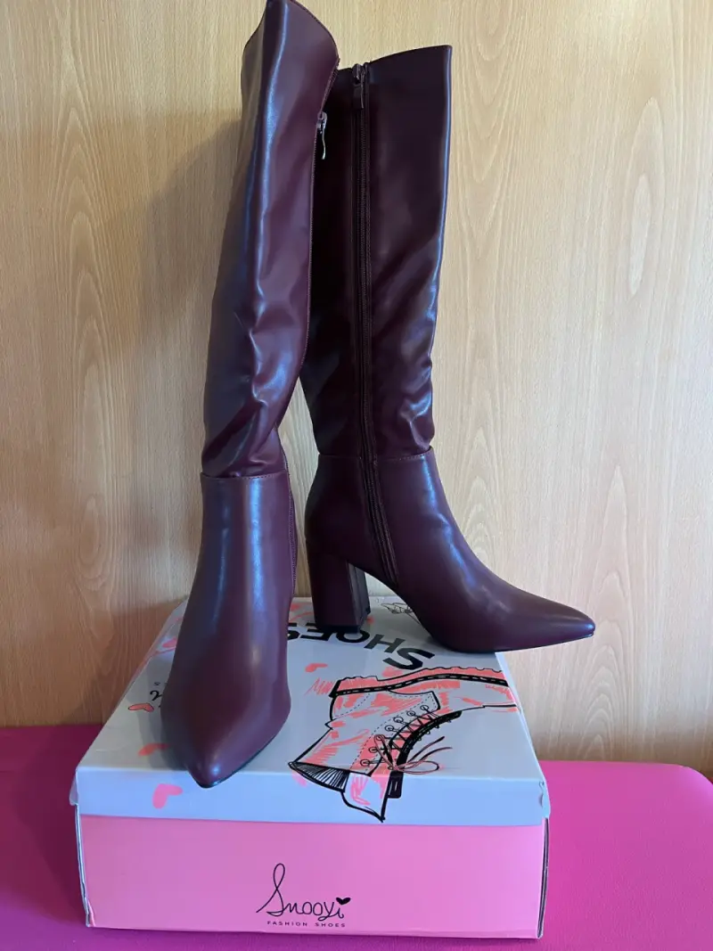 Botas de cuero burdeos con tacón alto - 2