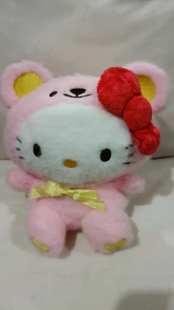 Peluche Hello Kitty rosa con lazo rojo - 1