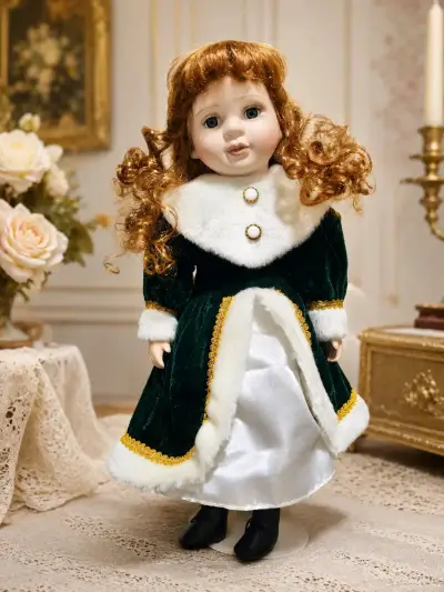 Muñeca de porcelana con vestido de colección - miniatura 1