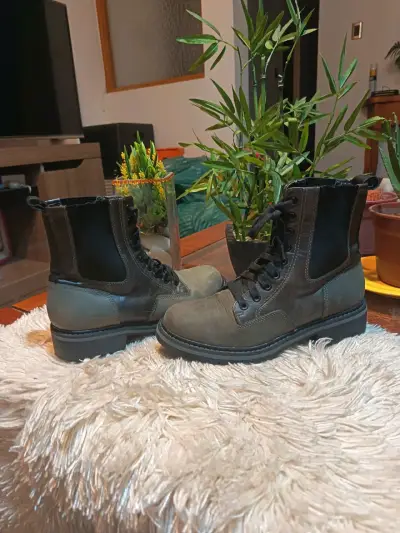 Botas de cuero verde con cordones para hombre - miniatura 2