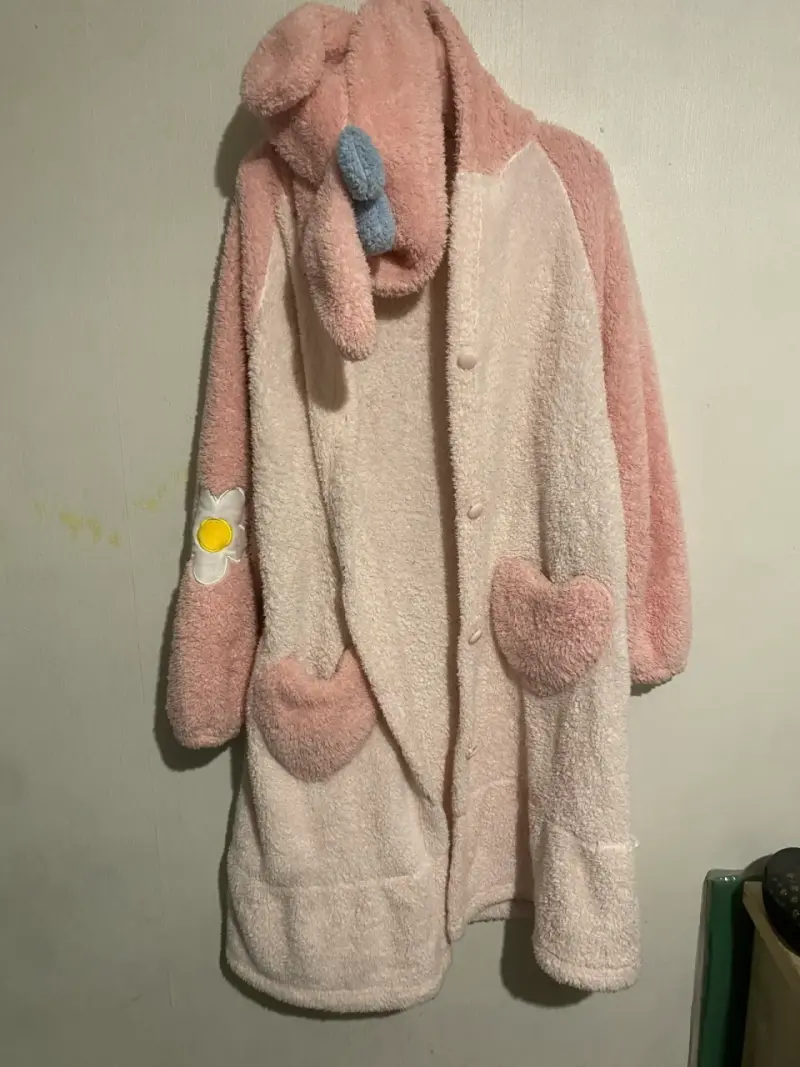 Bata de felpa con capucha de conejo para mujer