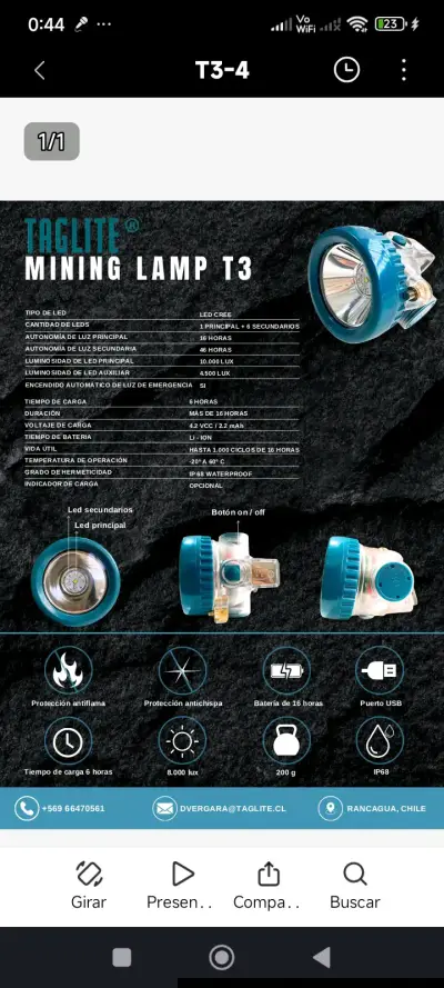 Lámpara Minera Taglite T3 con LED Cree - miniatura 1