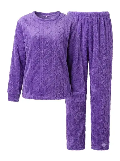 Pijama de felpa para mujer color morado - miniatura 1