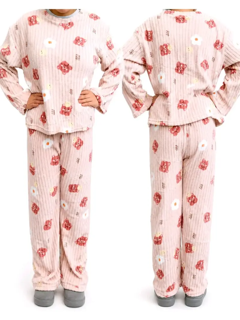 Pijama de felpa para mujer color morado - 2