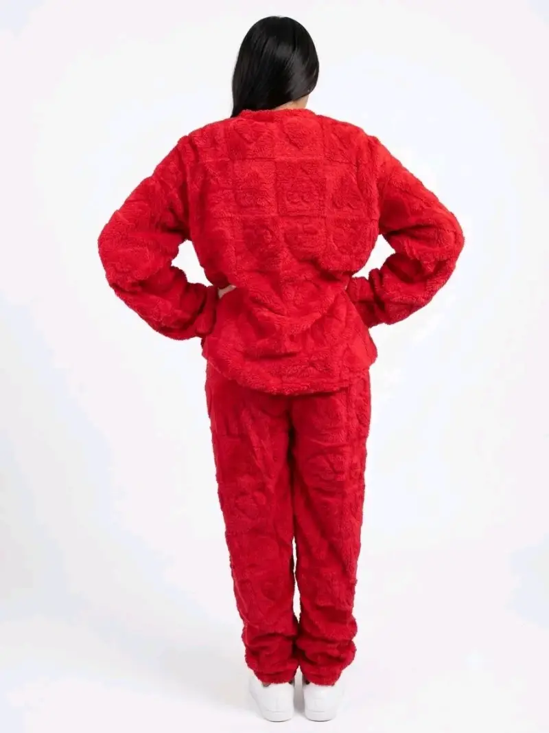 Pijama de felpa para mujer color morado - 4