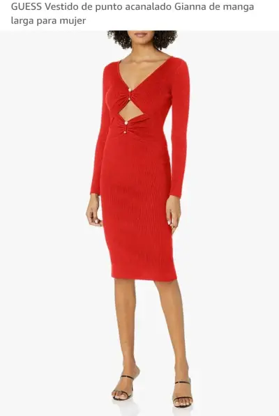 Vestido rojo de punto acanalado Guess para mujer - miniatura 1