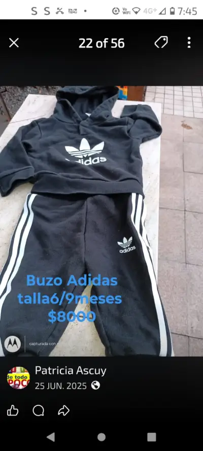 Conjunto Buzo Adidas Talla 6-9 Meses - miniatura 1