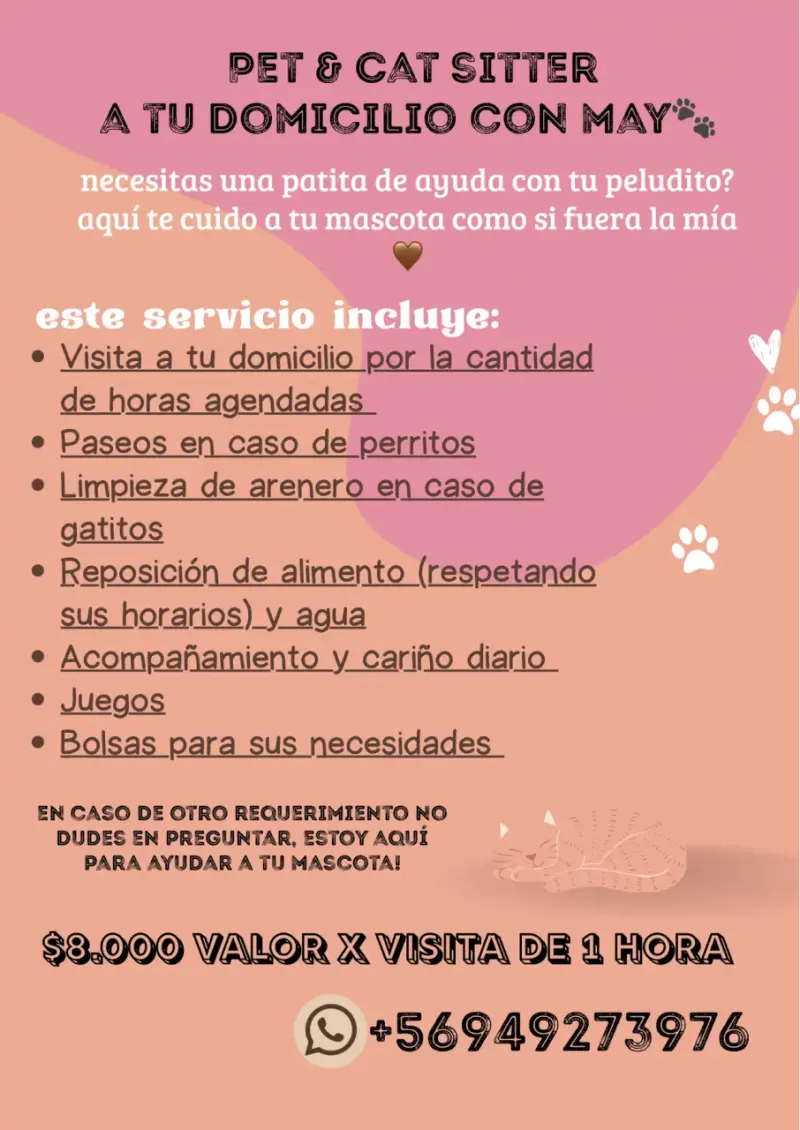 Cuidado de mascotas con 3 años de experiencia
