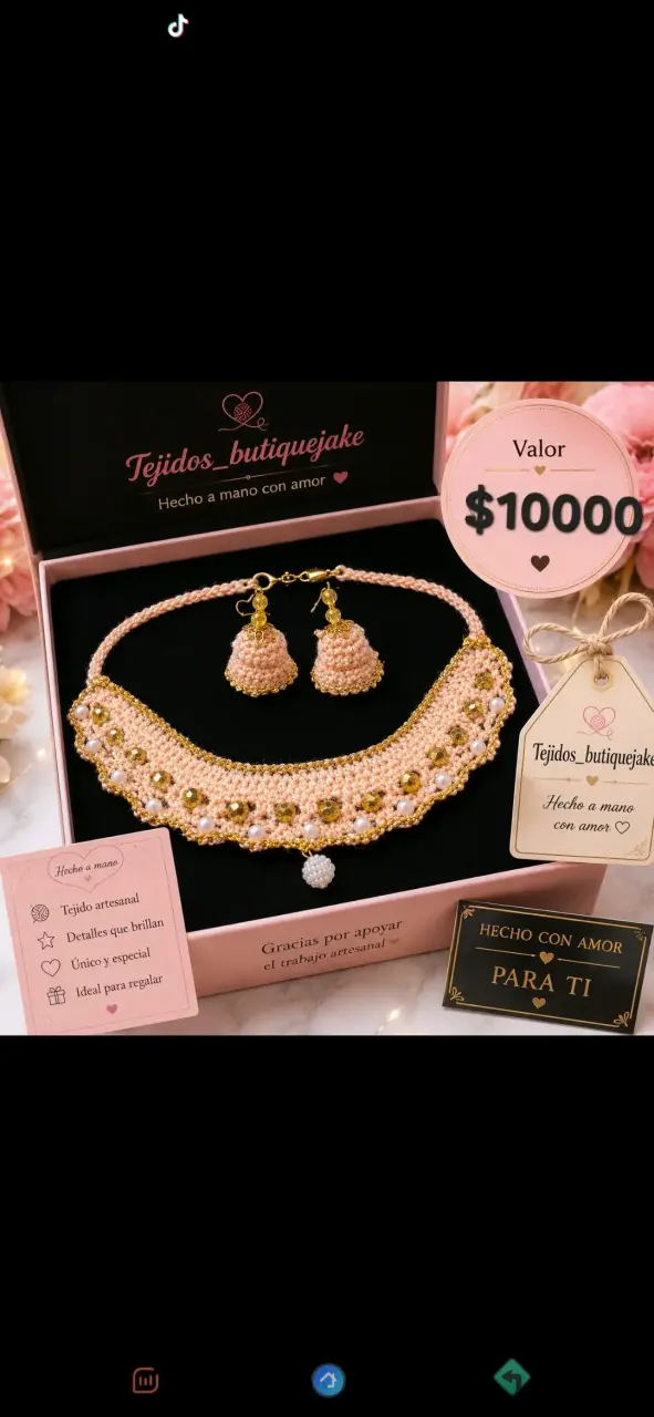 Set de joyas artesanales con collar y aros - 2