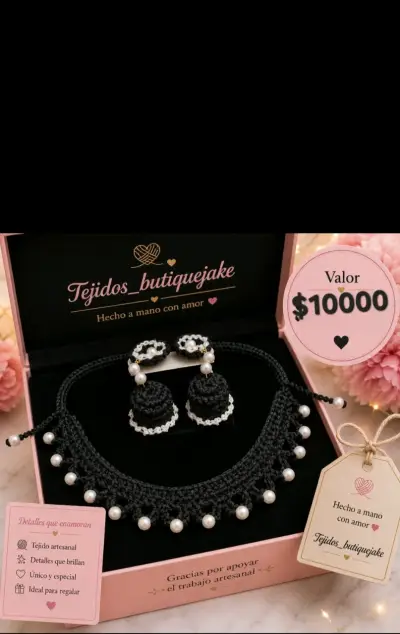 Set de joyas artesanales con collar y aros - miniatura 3