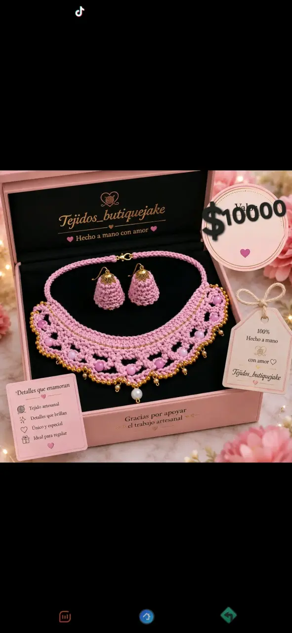 Set de joyas artesanales con collar y aros - 4