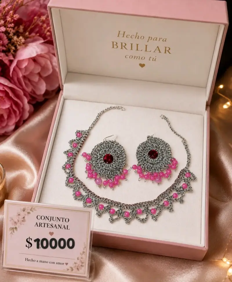 Set de joyas artesanales con collar y aros - 5