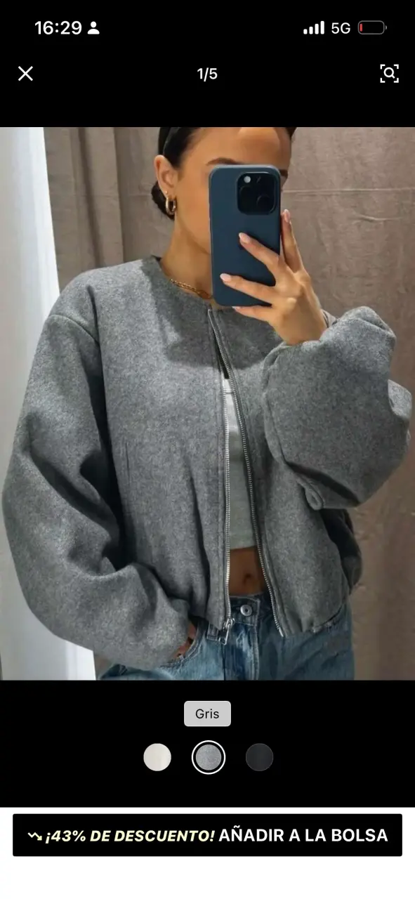 Chaqueta gris con cierre para mujer