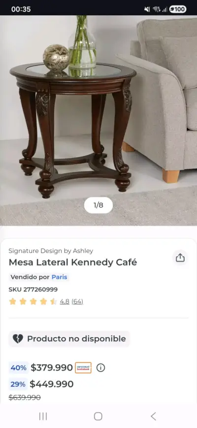 Mesa Lateral de Madera y Vidrio Ashley - miniatura 2