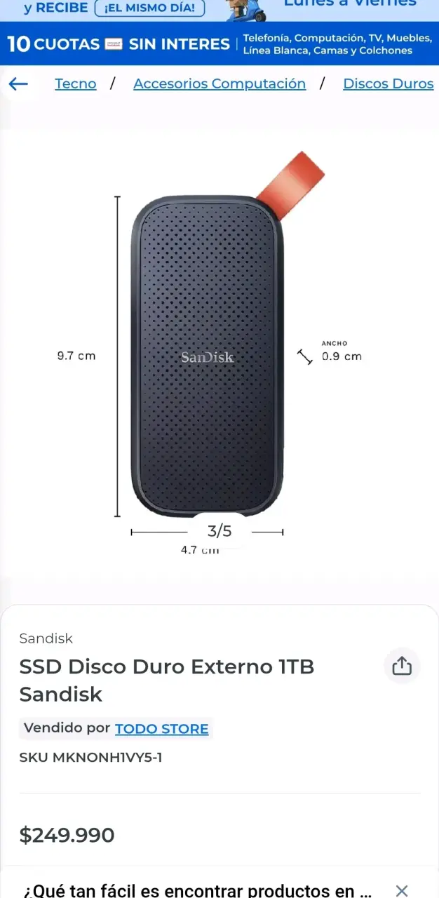 Disco SSD externo SanDisk 1TB USB 3.2 negro - 2