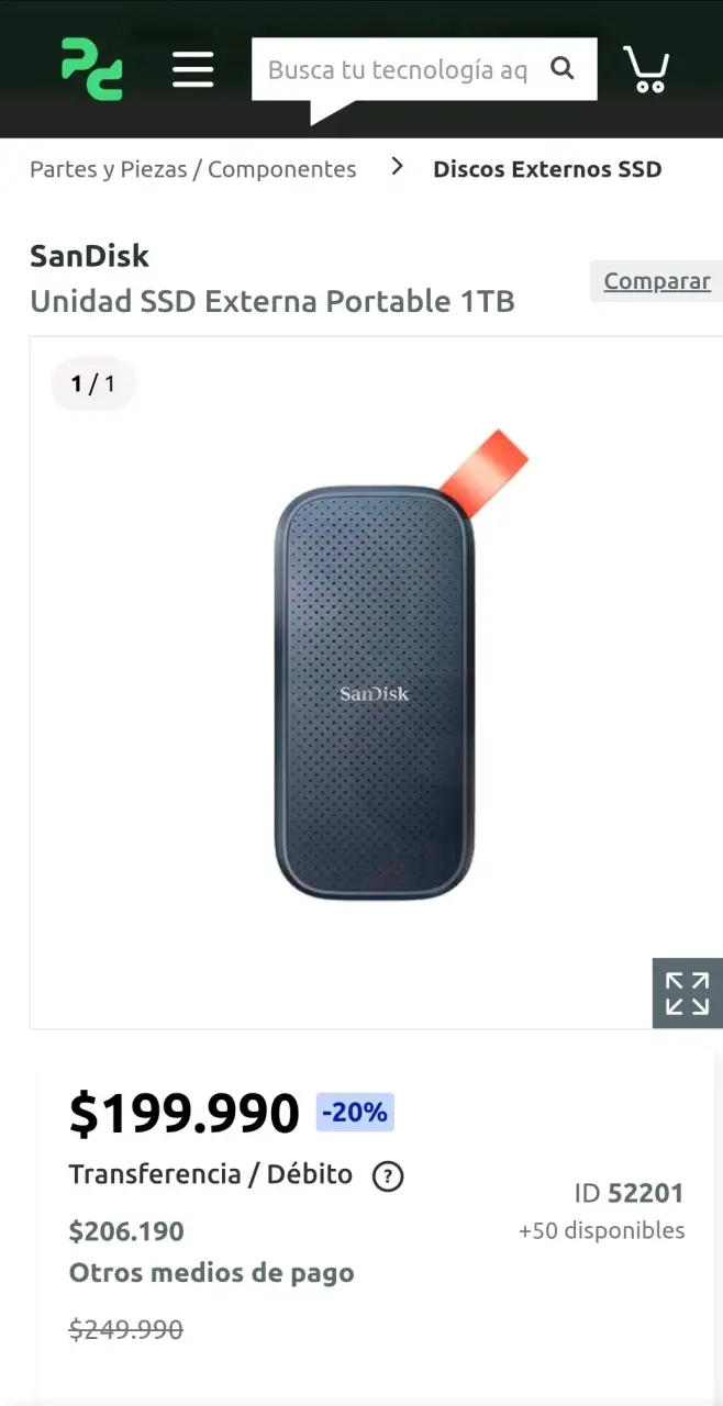 Disco SSD externo SanDisk 1TB USB 3.2 negro - 3
