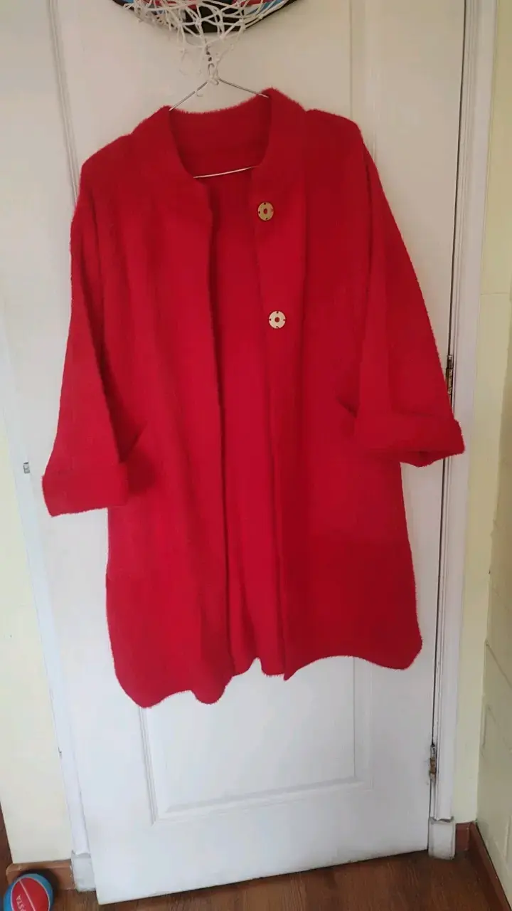 Abrigo rojo de lana para mujer - 3