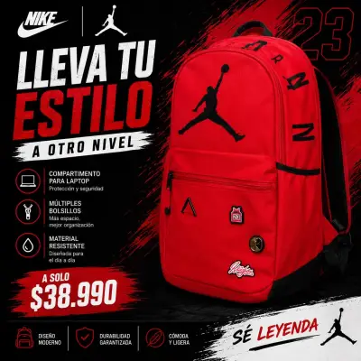 Mochila Nike Air Jordan roja con compartimento para laptop - miniatura 1