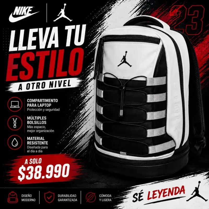 Mochila Nike Air Jordan roja con compartimento para laptop - 3