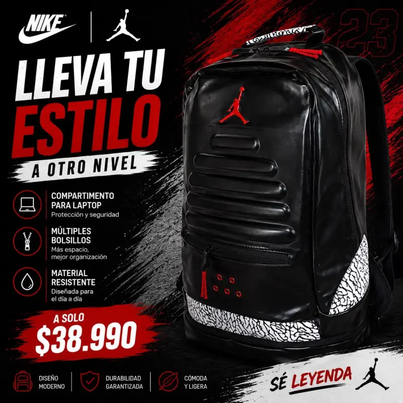 Mochila Nike Air Jordan roja con compartimento para laptop - 4