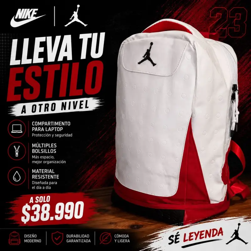 Mochila Nike Air Jordan roja con compartimento para laptop - 5