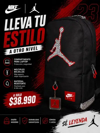 Mochila Nike Air Jordan roja con compartimento para laptop - miniatura 6