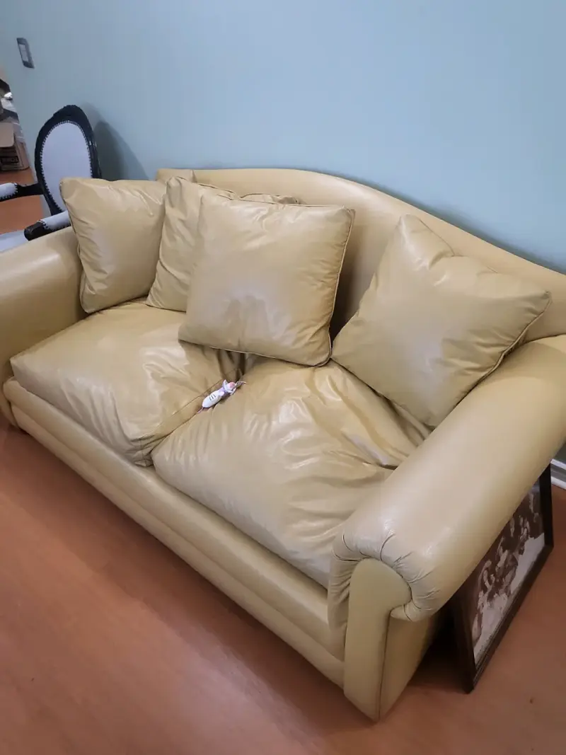 Sofá de cuero beige en buen estado - 2