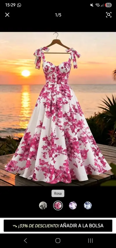 Vestido largo floral rosa con tirantes - miniatura 3