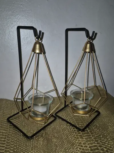 Portavelas metálicos dorados decorativos - miniatura 4