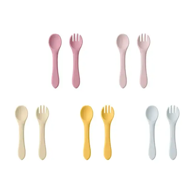 Set de cubiertos infantiles de silicona rosa - 2