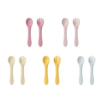 Set de cubiertos infantiles de silicona rosa - miniatura 2