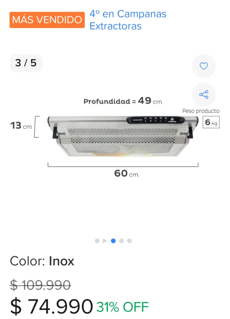 Campana extractora de cocina Inox 60cm Sindelen - 4