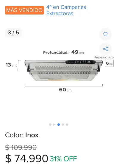 Campana extractora de cocina Inox 60cm Sindelen - miniatura 4