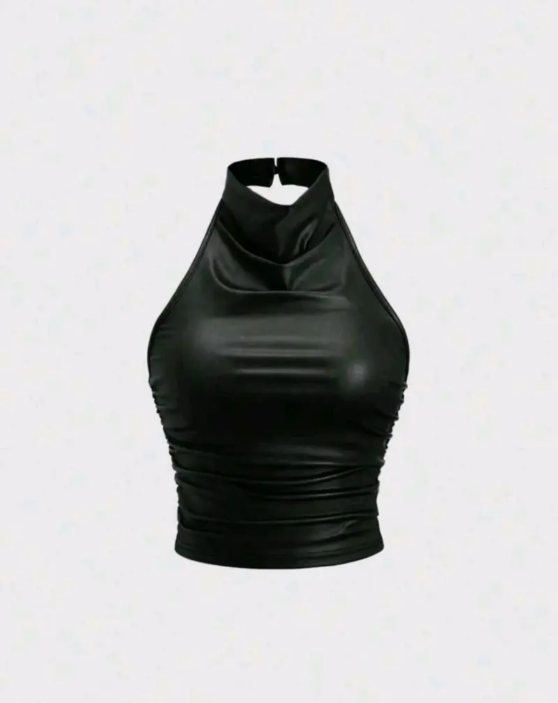Top halter negro de cuero sintético