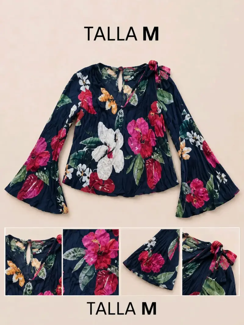 Blusa floral de manga larga talla M