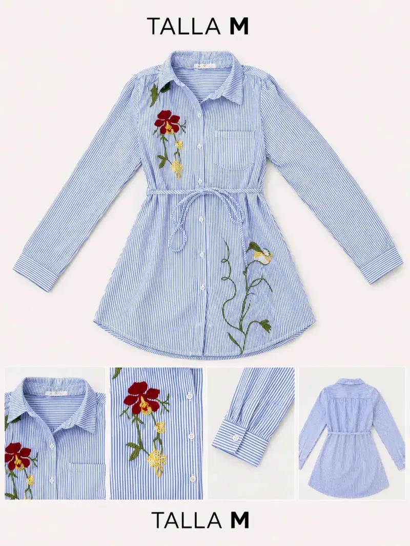 Blusa de rayas con bordado floral talla M