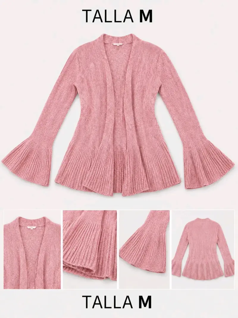 Cárdigan de punto rosa con mangas acampanadas