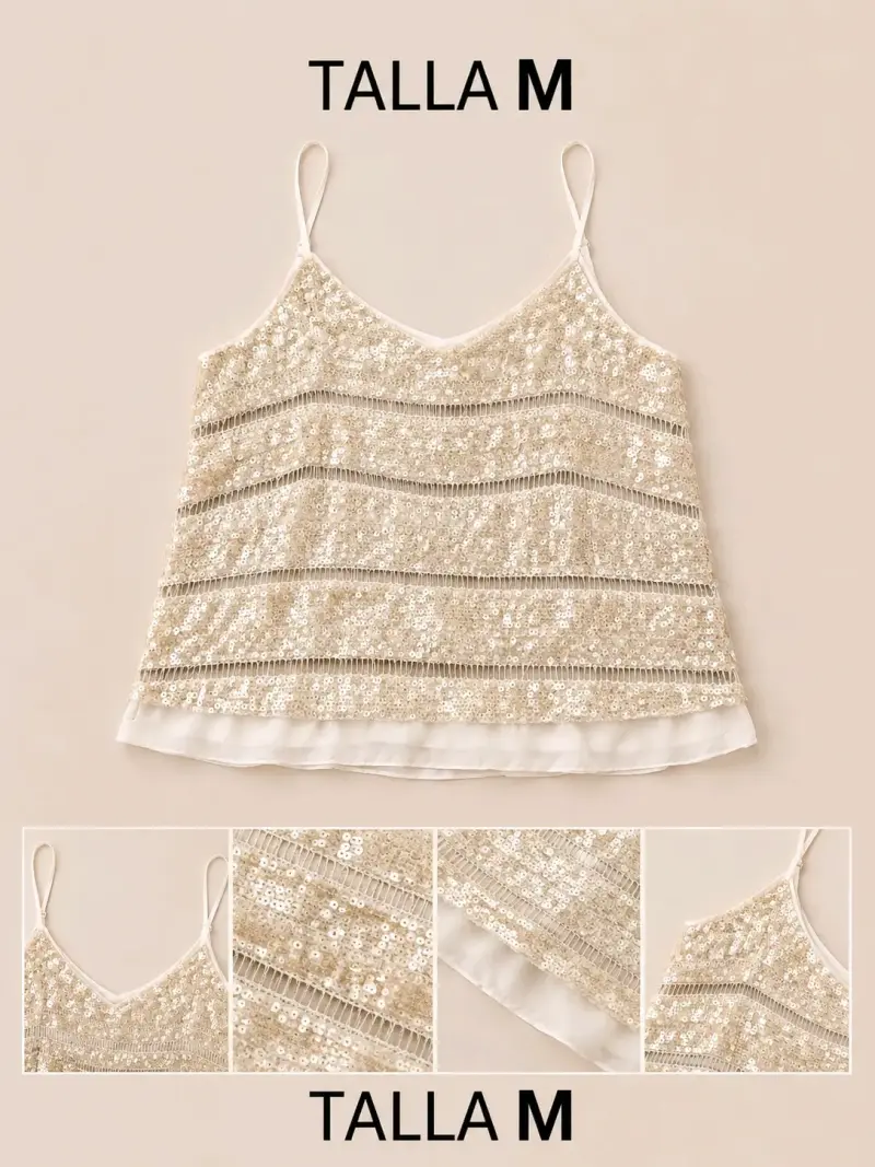 Top de lentejuelas dorado talla M