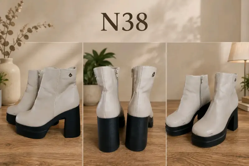 Botines de cuero blanco con tacón grueso
