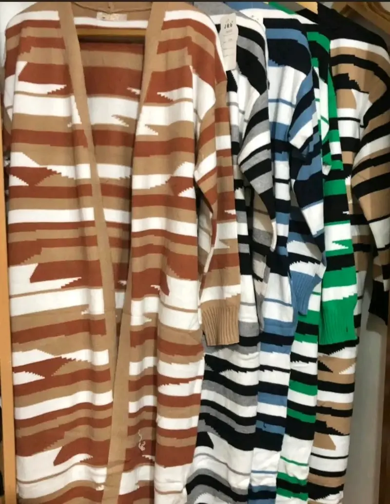 Cardigan largo de rayas multicolor para mujer - 1