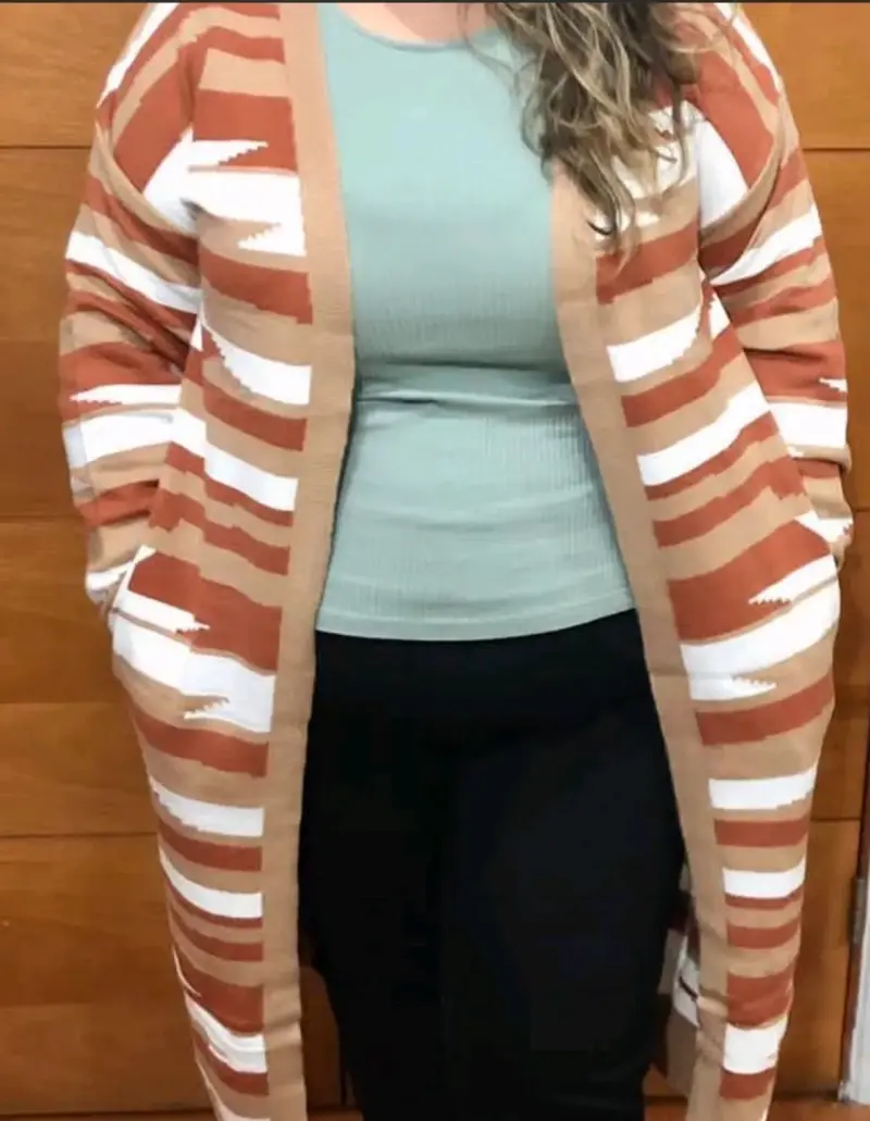 Cardigan largo de rayas multicolor para mujer - 3