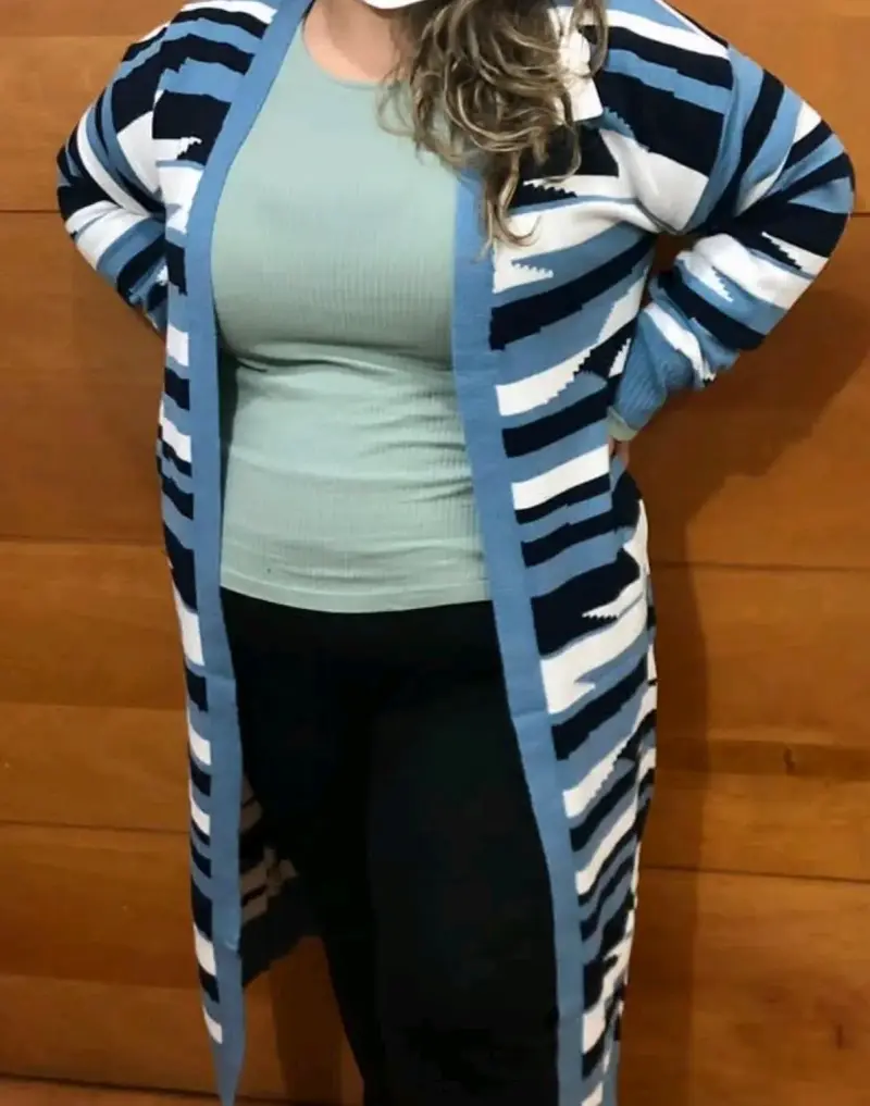 Cardigan largo de rayas multicolor para mujer - 5