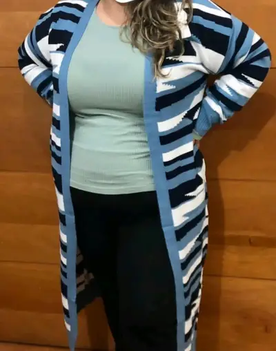 Cardigan largo de rayas multicolor para mujer - miniatura 5