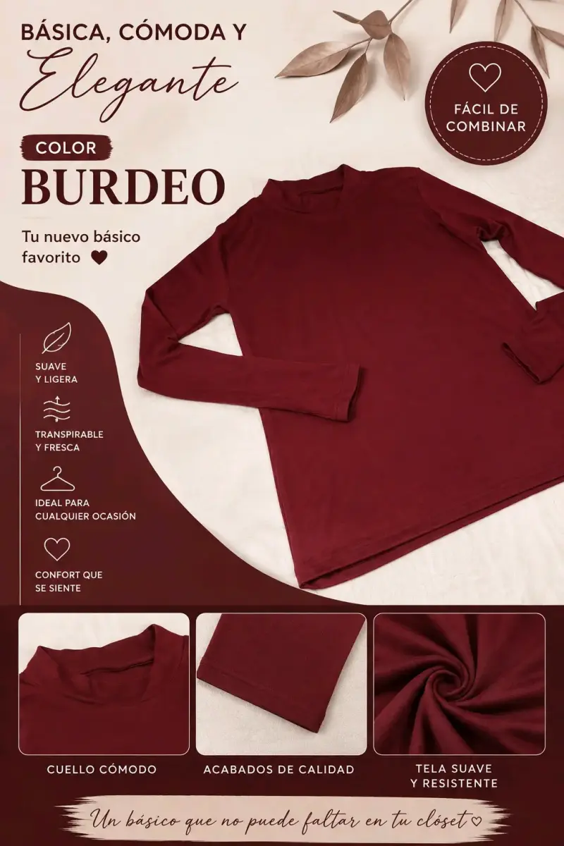 Polera Cuello Alto Negra Básica y Versátil - 3