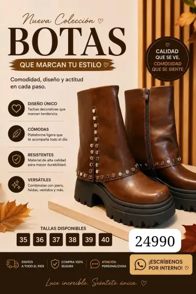 Botas de cuero marrón con tachas decorativas - miniatura 1