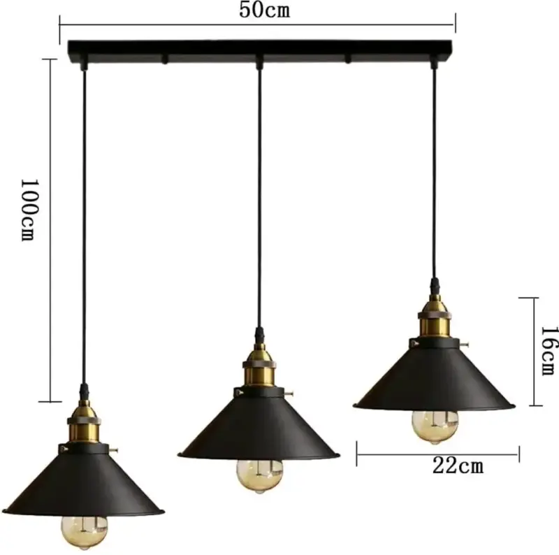 Lámpara colgante triple estilo industrial negro - 2