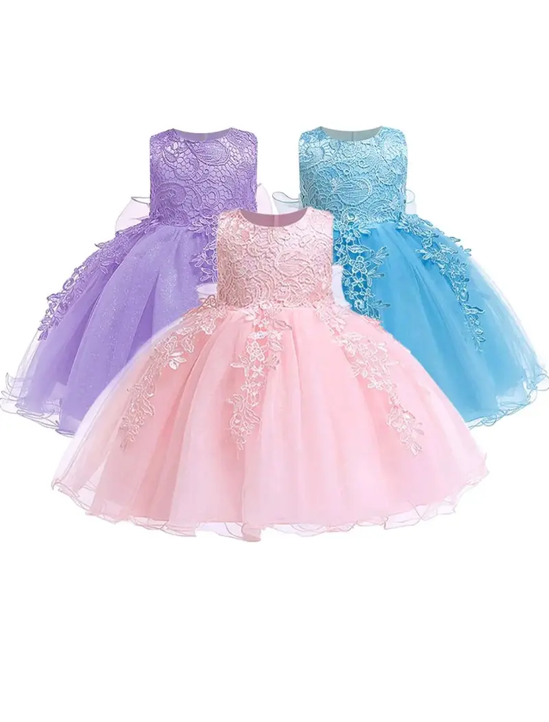 Vestido de fiesta para niña con encaje y tul - 1