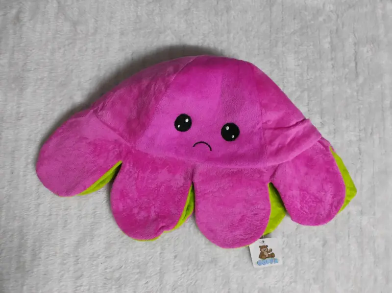 Pulpo de peluche reversible verde y rosado - 2