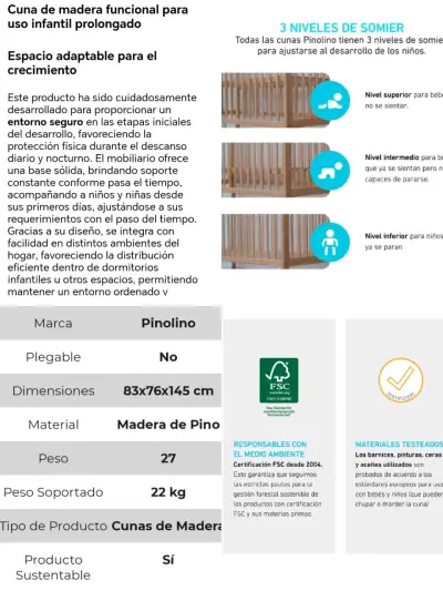 Cuna de madera ajustable Pinolino Florian - miniatura 2